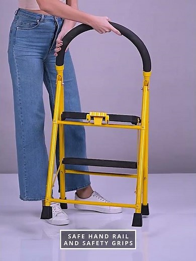 ProHome 2 Step Foldable Steel Ladder for Home | Ladder with Anti-Slip Shoes | Slip Prevention Steps