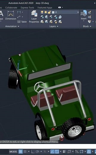 Autocad 3D Jeep Car drawing tutorial cut