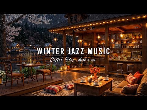 Cozy Winter Coffee Shop Ambience ⛄ Relaxing Jazz Instrumental Music & Gentle Snowfall for Studying