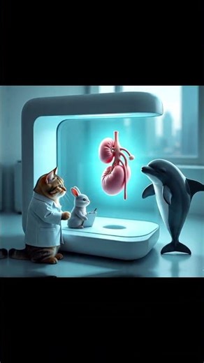 Kidney inside digital scanner with cat and rabbit and dolphin as a doctor🌹| #cartoon #short #kids