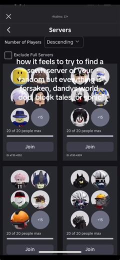 I GO ITNO SMALL SERVERS HOPING ILL FIND THEM IVE BEEN LOOKING FOR DAYS!!!!!!! #sewh #roblox #mythofthemachine technically.. #somethingevilwillhappen #foryoupage