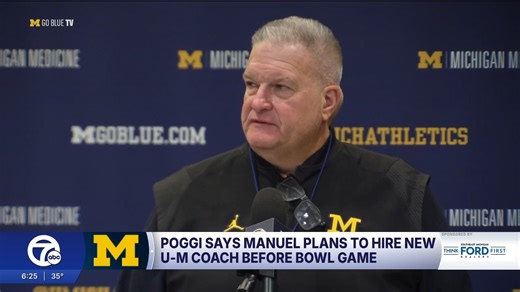 Michigan interim head coach Biff Poggi said Warde Manuel plans to hire a new coach before the Citrus Bowl. And he wants the job. "It has been five years of, let's just call it a malfunctioning organization where there's something every year," Poggi said. Brad Galli WXYZ has more: | WXYZ-TV Channel 7