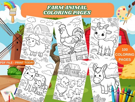 Farm Animal Coloring Pages: Kids Farm Party Activity (PDF Download) - Etsy