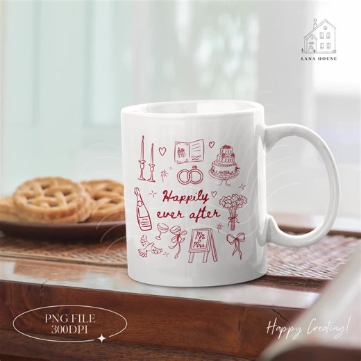 Happily Ever After PNG | Wedding Doodle PNG, Rings, Cake, Champagne, Bouquet, Couple Wedding PNG, Digital Download - Etsy