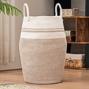 Cotton Rope Laundry Hamper by YOUDENOVA, 105L - Woven Collapsible Laundry Basket - Clothes Storage Basket for Blankets organizing, Bedroom Storage, Clothes Hamper – Brown