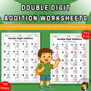 Double Digit Addition Worksheets | 2-Digit Addition Without Regrouping | 1st-2nd