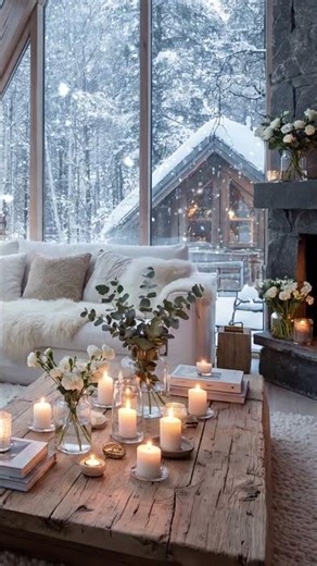 Frozen Serenity Fireplace Ambience in a Nordic Glass Cabin #relaxing #relax #home #snow #music