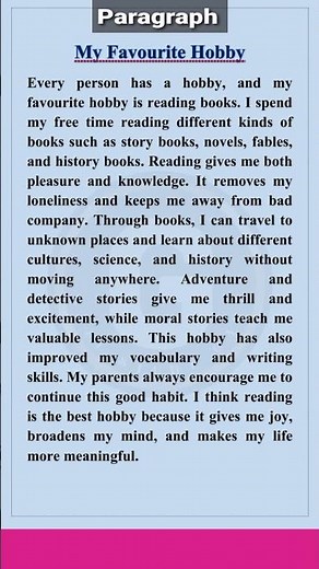 My Hobby Paragraph in English || My favourite hobby eassy in English #english #paragraphwriting