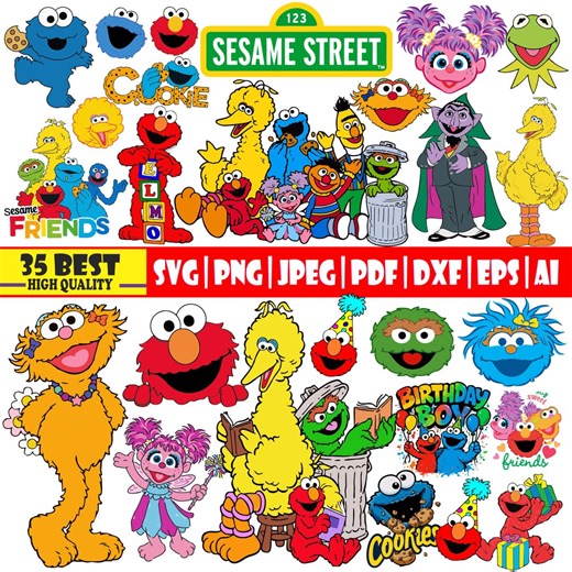 Street Monsters Characters Layered SVG, Elmo SVG Bundle, Street Monsters Faces, SVG Clipart Elmo and Friend, Birthday Clipart Digital Files - Etsy