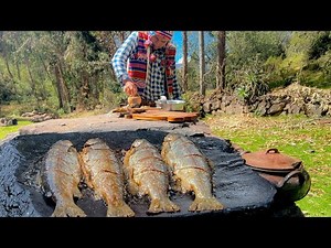 Original cuisine Trout on Stone Life in a remote countryside is the most delicious