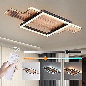 Modern 38W Dimmable LED Flush Mount Ceiling Light Fixture with Remote Control,3000K-6500K 3-Color Acrylic Minimalist Wood Style Flush Mount Ceiling Light Fixture,for Living Dining Room,Bedroom Lights