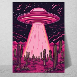 Retro Alien Abduction Poster: Sci-fi UFO Art Print - Etsy