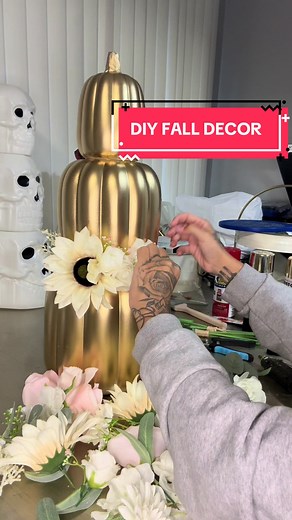 DIY Fall Decor with Stackable Pumpkins and Flowers