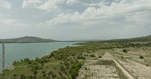 Dalis Mta water reservoir dam with steppe landscape in Georgia.