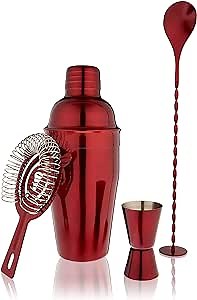 True Bar Drink Mixer Set, 19oz 4-piece Cocktail Shaker Set Bartender Kit, Cocktail Mixer Set, Cocktail Shaker Kit, Barware Tool Sets, Bar Accessories, Red