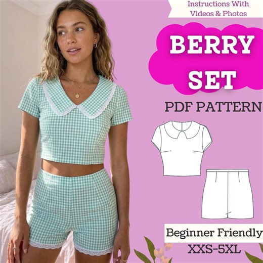 PDF Sewing Pattern: Peter Pan Collar Crop Top & Lace-trim Shorts, Gingham Cottagecore Two-piece Co-ord - Etsy Canada