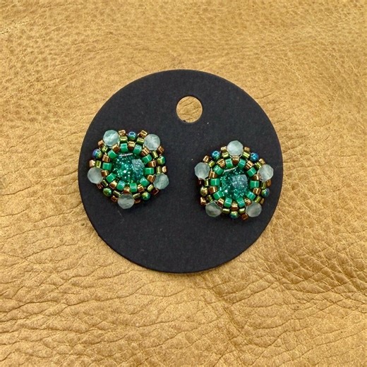 Peyote Stitch Beaded Earrings - Green and Bronze, Western Style - Etsy