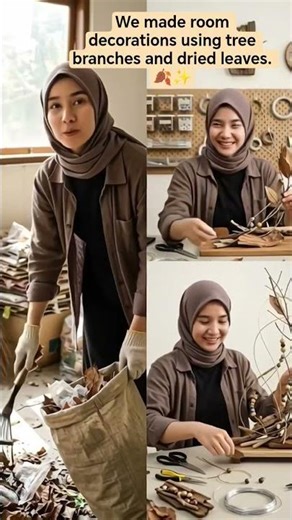 We made room decorations using tree branches and dried leaves. 🍂✨#DIY #shortvideo #shorts #MetaAI