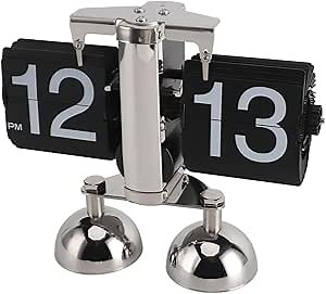 FOSA Flip Desk Clock, Retro Vintage Flip Desk Table Clock, Desk Shelf Clocks, Table Clock on Stand, Flip Desk Clock Mechanical Battery Powered Home Office Decor 2 Legs 12 Hour (Black)