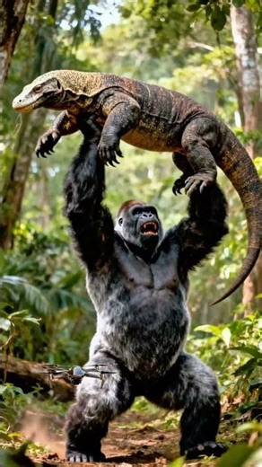 Gorilla vs. Monitor Lizard - Epic Jungle Battle!😲😲😲#animals #wildlife #gorilla