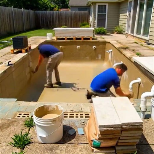 Old Blue Tile Pool Transformed Into Dark Modern Designer Pool | Satisfying Timelapse