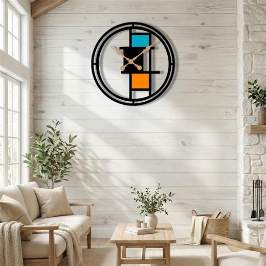 Mid Century Modern Wall Clock, Bauhaus Style Metal Wall Clock, Geometric Wall Clock, Large Modern Wall Decor, Abstract Clock - Etsy