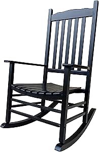 A001BK Black Wood Porch Rocker/Outdoor Rocking Chair - Easy to Assemble - Comfortable Size - Outdoor or Indoor Use