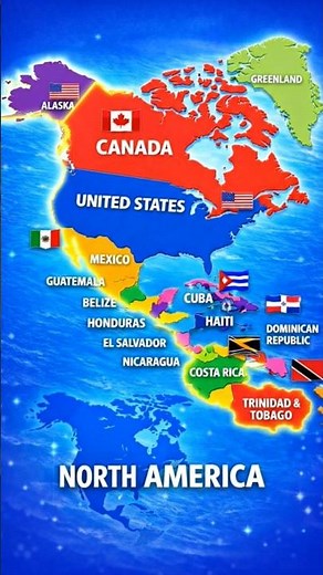 “North America Political Map 🗺️ | Countries & Flags#NorthAmerica#NorthAmericaMap#WorldMap#Geography