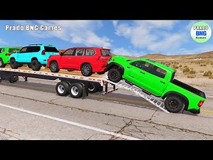 Toyota, Mercedes, Tractor, and Man Flatbed Truck vs Train – BeamNG.drive 369