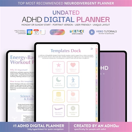 Undated ADHD Digital Planner | Adult ADHD Daily Weekly Monthly Journal | iPad & Android Planner | Goodnotes Planner | Neurodivergent Planner - Etsy