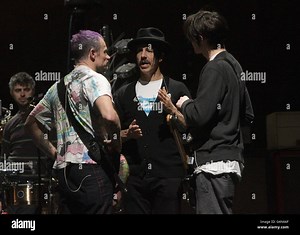 (Left to right) Flea, Anthony Kiedis and Josh Klinghoffer of the Red Hot Chilli Peppers during a soundcheck at Ulster Hall in Belfast Stock Photo - Alamy