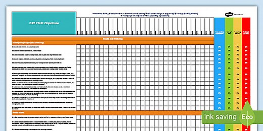 2020 PSHE Objective Assessment Spreadsheet KS2