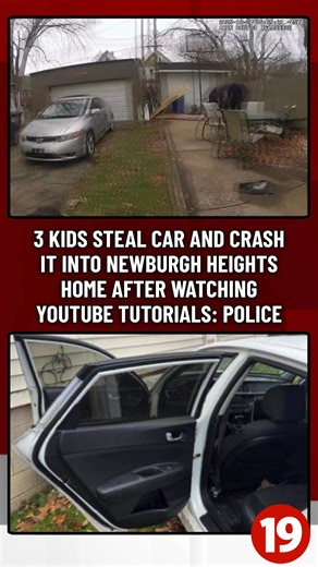 Three children, ages 8, 11, and 12, stole a car and crashed it into a home after watching how-to videos on YouTube. https://www.cleveland19.com/2025/12/21/3-kids-steal-crash-car-into-home-after-watching-youtube-tutorials-newburgh-heights-police/ | Cleveland 19 News
