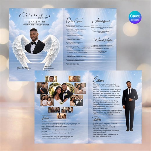 Funeral Program Template, Celebration of Life, Angel Memorial Booklet (canva Editable) - Etsy Canada