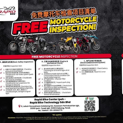 Free Motorcycle Inspection Services at Rapid Bike Ipoh