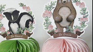 Floral Safari Animals Party Honeycomb Centerpieces, Pink Jungle Baby Shower Decorations Animal Theme Party Table Toppers Decor for Girls,Safari Centerpieces for Tables