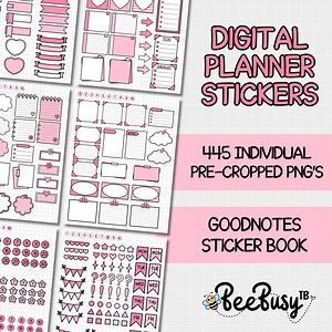 Pink Digital Planner Stickers - PNG | Precropped | Goodnotes Sticker Book | Cute | Pastel | Goodnotes | Onenote | iPad | Android | - Etsy