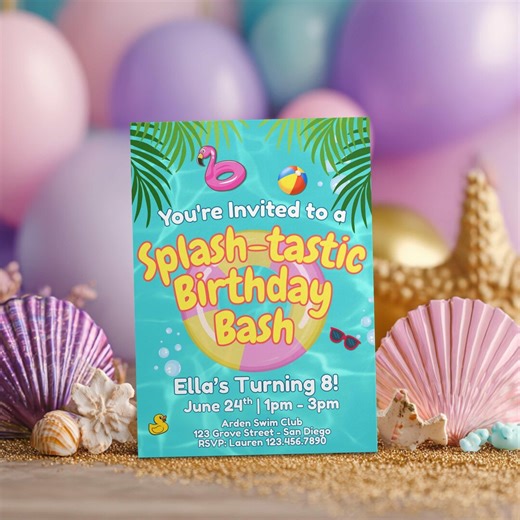 Editable Pool Party Birthday Invitation Splish Splash Kids Bday Party Swim Invite for Pool Birthday Canva Template Digital Download Evite - Etsy