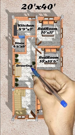 20x40 Detail Floor Plan with proper measurements #home #shorts #shortvideo #building #house