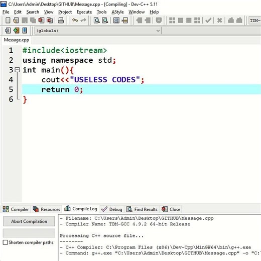 MESSAGE PROGRAM || HELLO WORLD PROGRAM || USELESS CODES || CPP PROGRAMS