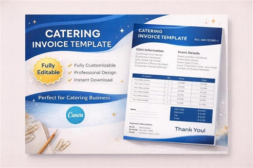 Catering Invoice Template | Food Business Billing Form | Instant Download | Printable & Canva Editable - Etsy