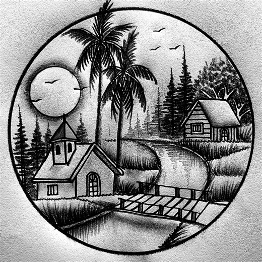 Water ways village landscape sketching by pencil #villagedrawing | Md. Takbir Hossain