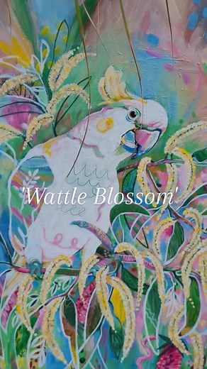 How about some bright and happy art to grace your walls? Wattle Blossom' is a favourite, bursting with colour and patterns. As your eyes wander the canvas, you might be surprised to find some hidden leaf prints between the blossoms. And of course, the white sulphur crested cockatoo looking inquisitively at the viewer. Enjoy 😉 #lesleygibbonsart.com.au #WallJoy #statement #statement #artforyourhome #HomeTrendsetter #colourlovers #australianartist #birdart #bluethumbartist #buyartonline #HomeTrend