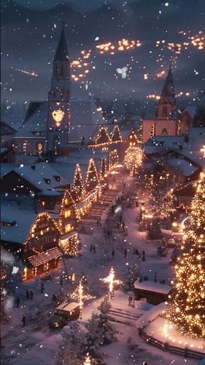 Aerial Christmas Village ✨ Snowy Night Ambience & Soft Winter Calm