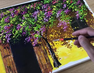1M views · 19K reactions | Bougainvillea climbing a Yellow Wall Painting #Painting | T-Art | Facebook