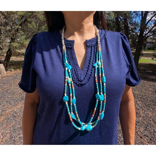 Vintage Navajo Handmade Turquoise Necklace Silver Plated Beads - Etsy