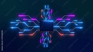 Animation processor electric circuit line. Technology motion graphic digital circuit board. Digital data flow in a cyberspace. Electronic connections, futuristic technology, hi-tech digital data.