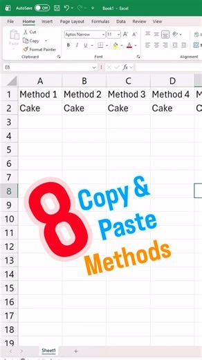 Top 8 methods to copy paste in #excel #excelshortcuts #exceltips #exceltricks
