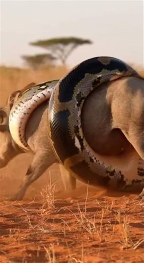 Will the python manage to swallow the warthog in one bite #wildlife #nature #python