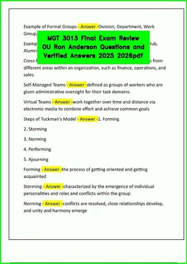 MGT 3013 Final Exam Review OU Ron Anderson Questions and Verified Answers 2025 2026pdf video